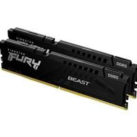 Various Kingston FURY Beast KF556C40BBK2-64 64GB DDR5 System Memory, black DIMM module with Kingston FURY Beast branding, 5600MHz speed, CL40 latency, compatible with Intel XMP technology.