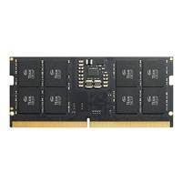Various Team Elite TED516G4800C40D-S01 16GB DDR5 SODIMM System Memory, 4800MHz, CL40, black module with gold edge connector and multiple integrated chips.