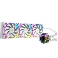 Various ANTEC Vortex 360 ARGB AiO Liquid CPU Cooler, white with 360mm radiator and three PWM ARGB cooling fans with vibrant multicolor lighting.
