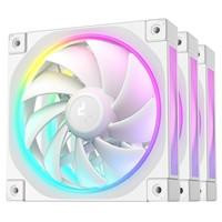 Various DeepCool FL12 120mm PWM 3 Pack White Fan, front view showing high-performance RGB LED lighting and fluid dynamic bearings for enhanced airflow and low noise