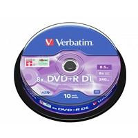 Various Verbatim (43666) DVD+R Double Layer 8.5GB 8X Matt Silver 10 Pack Spindle, image of a circular DVD with Verbatim branding and product specifications.
