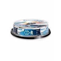 Various Philips CD-R Recordable 52X 10PK Spindle, top view of a spindle containing 10 CD-R discs for data recording and storage.