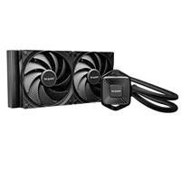 Various be quiet! Pure Loop 3 Liquid CPU Cooler, universal socket, 280mm radiator, 2 x Pure Wings 3 140mm PWM high-speed fans, front view of the cooling system with radiator and fans.