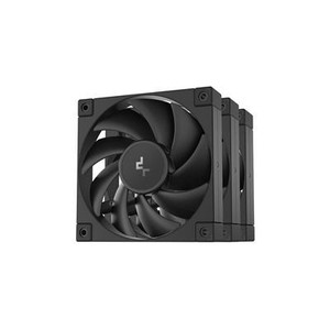 Various DeepCool FD12 120mm ARGB case fan, black with RGB lighting and three fan blades for efficient airflow.