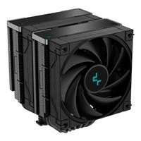 Various DeepCool AK620 ZERO DARK CPU Cooler, image showing the black air cooler with dual 120mm PWM fans and copper heatpipes, compatible with Intel and AMD processors.