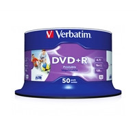 Verbatim (43512) DVD+R 16X 4.7GB 50 Pack Spindle Wide Inkjet Printable No ID