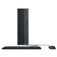 Various ASUS ExpertCenter P500 P500SV-13420H3X Small Form Factor PC, front view showing black tower with USB ports and ventilation panel, accompanied by a keyboard and mouse.