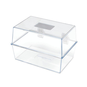 CW Office 5 Star Card Index Box 8X5IN Crystal, transparent plastic card index box with a lid for organizing business cards or index cards.
