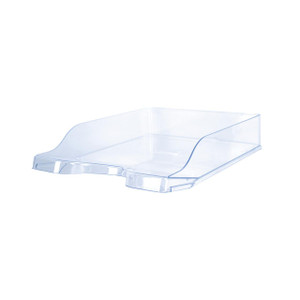 CW Office 5 Star Stacking Letter Tray Crystal, transparent plastic letter tray for organizing documents.