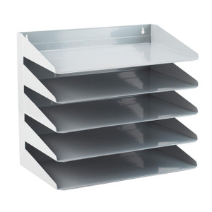CW Office Avery Letter Rack GREY, metal letter organizer with five horizontal tiers for organizing documents and papers in the office or workspace.