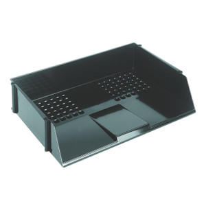 CW Office Q-Connect Wide Entry Letter Tray BLK, black plastic wide entry letter tray for organizing documents and papers.