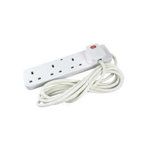 CW Office Ced 4-WAY 13 Amp 2M Extension Lead, white power strip with four outlets and attached power cord.
