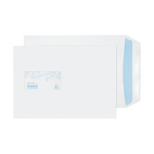 CW Office Evolve Env C5 Wd Ss 100G Wh PK500, white office envelopes with blue accents and eco-friendly labeling.