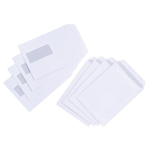 CW Office C5 Wdw Pkt Env Psea WHT PK500, pack of 500 white envelopes with security pattern windows for office and business mailing