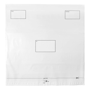 CW Office Dx Wpf Bags Sseal WHT 470X430 PK100, white packing bag with labeling sections for sender, recipient, and postage.