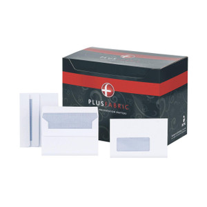 CW Office Plus Fabric Env Win C6 Press PK500, product packaging with white fabric press pads in front.