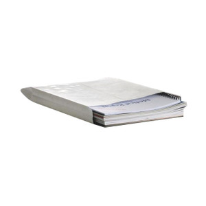 CW Office Q-Connect C4 Env Gst Plsl WHT PK125, a pack of white C4 envelopes with some office documents inside.