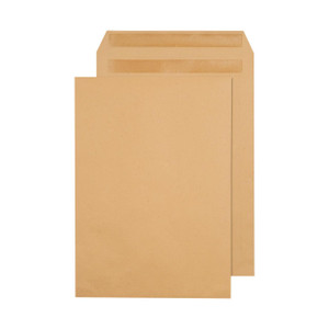 CW Office Q-Connect Envelope C4 Manilla Ss, image of two manilla C4 envelopes, with a plain surface and self-adhesive strips for secure mailing.