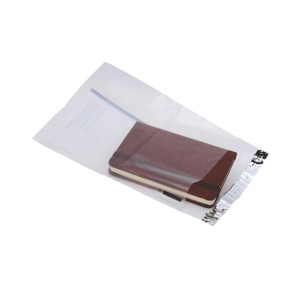 CW Office Ampac Lw Env 165X230 Wwt Pnl PK100, clear plastic packaging with a brown notebook inside.