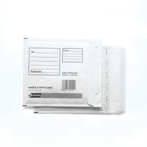 CW Office Gosecure Bubble Env Size 5 WHT PK10, white bubble envelope with address labels and barcode for secure mailing and packaging.