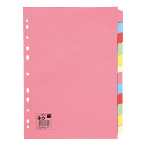 CW Office 12-PART Subject Divider A4 AST, a pink multi-tab A4 size subject divider with colored tabs on the right side.