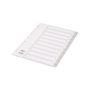 CW Office Concord Polyprop Dvdrs A4 1-10 GREY, stack of grey Polypropylene file dividers with numbered tabs for organizing documents.