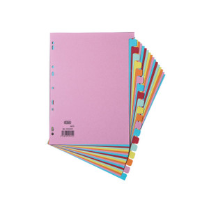 CW Office Elba A4 Card Dividers 20 Part AST, colorful set of file dividers with tab labels for organization.