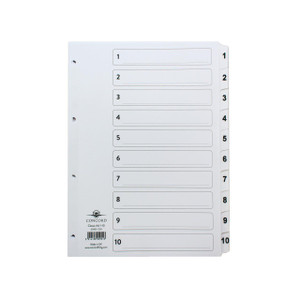Product CW Office Concord Index A4 1 To 10 Clear, transparent index divider with numbered tabs from 1 to 10 for organizing documents.
