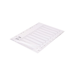 Product CW Office Concord PP 1-10 A4 Index WHT 64101, white plastic index dividers with numbered tabs for organizing documents.
