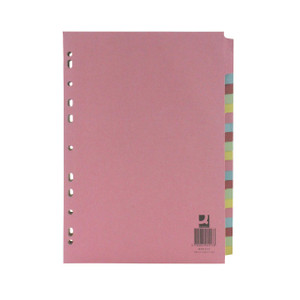 CW Office Q Connect Subject Divider 20 Part A4, pink multi-tab subject divider with colored tabs for organizing documents.