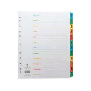 CW Office Concord Index Jan-Dec AST Col Tabs, organized yearly planner with color-coded tabs for each month from January to December.