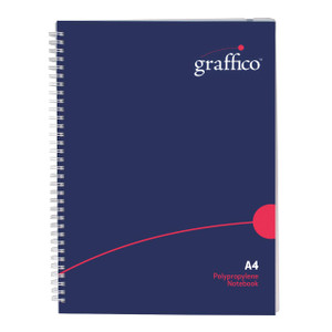 CW Office Graffico By 5 Star PP A4 Notepad, blue polypropylene notebook with spiral binding and red decorative design.