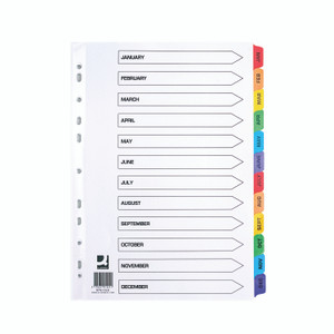 Q Card Dividers A4 Jan-Dec White