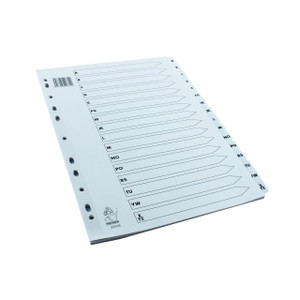 CW Office White A4 A-Z Mylar Index, index divider folder with alphabetically labeled tabs for organizing documents.