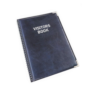 CW Office Durable Visitor Book 100 Refill, black spiral-bound guest register with 'Visitors Book' label on cover.