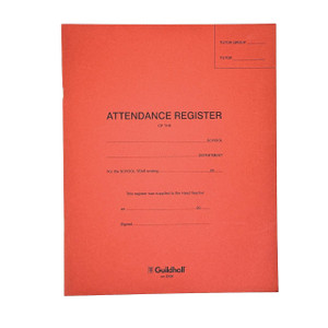 CW Office Guildhall 70GSM Attendance Register, red attendance record booklet for tracking school attendance.