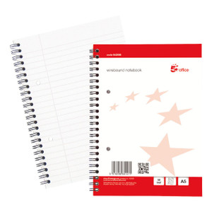 CW Office Wbnd Notebook Rld A5+ Red/WHT PK10, spiral-bound notebook with white pages and red and white cover design