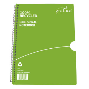 CW Office Graffico By 5 Star Recyc A4 Notebook, green side spiral eco-friendly recycled paper notebook