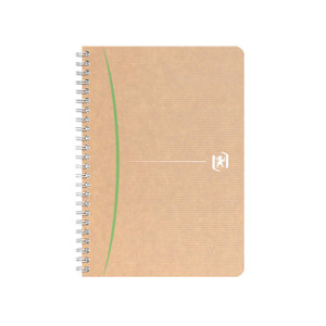 CW Office Oxford Touareg Wb Ntbk Ruled A5 PK5, ruled brown and beige hardcover notebook with spiral binding and green accent line.