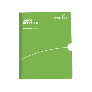 CW Office Graffico By 5 Star Recyc A5 Notebook, green recycled hardcover notebook with white text and design.