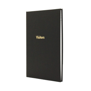 CW Office Guildhall Company Visitors Book BLK, black leather-bound visitor's log book for recording guest entries.
