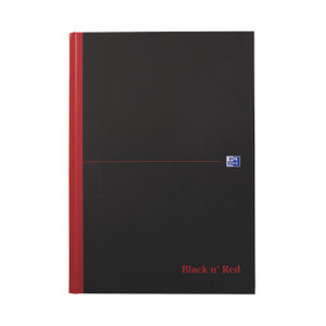 CW Office Black N Red Hb Ruled Notebook A4 PK5, black notebook with red spine, ruled pages, and a small Oxford logo on the cover.
