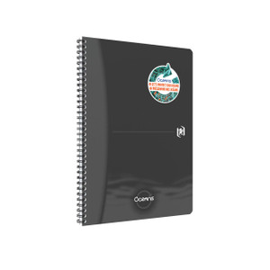 CW Office Oxford Oceanis Wb Ntbk Ruled A4 BLK, black spiral-bound ruled notebook with Oceanis logo and ocean conservation sticker.