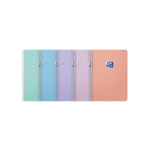 CW Office Oxford Smart Pastel Ntbk A5 AST PK5, set of five pastel-colored spiral notebooks with the Oxford logo on the covers.