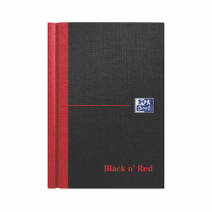 CW Office Black N Red HB Ruled Notebook A6 PK5, black and red ruled notebook with a textured cover and Oxford logo on the front.