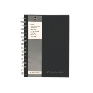 CW Office Pukkapad A5 Wirebound Manuscript, black wirebound manuscript notebook with perforated pages and high-quality white paper