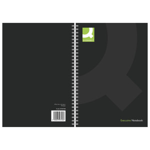 CW Office Qconnect Wirebound A5 Hback BLK PK3, black wirebound A5 notebook with white ruled pages and spiral binding.