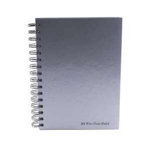 CW Office Pukka Manuscript Book A5 160 Pages Silver PK5, silver-colored spiral-bound notebook with ruled pages