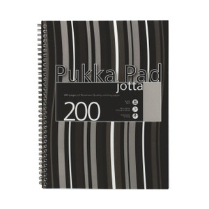CW Office Pukka Stpes Jotta Nbk A4 BLK PK3, black and white striped spiral notebook with 200 pages of premium quality writing paper.