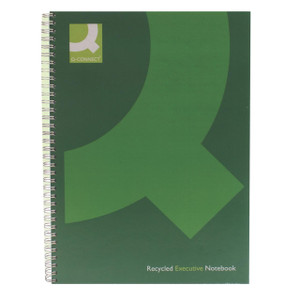 Product CW Office Qconnect Wbound A4 Hb Recy GRN PK3, green recycled executive notebook with spiral binding.